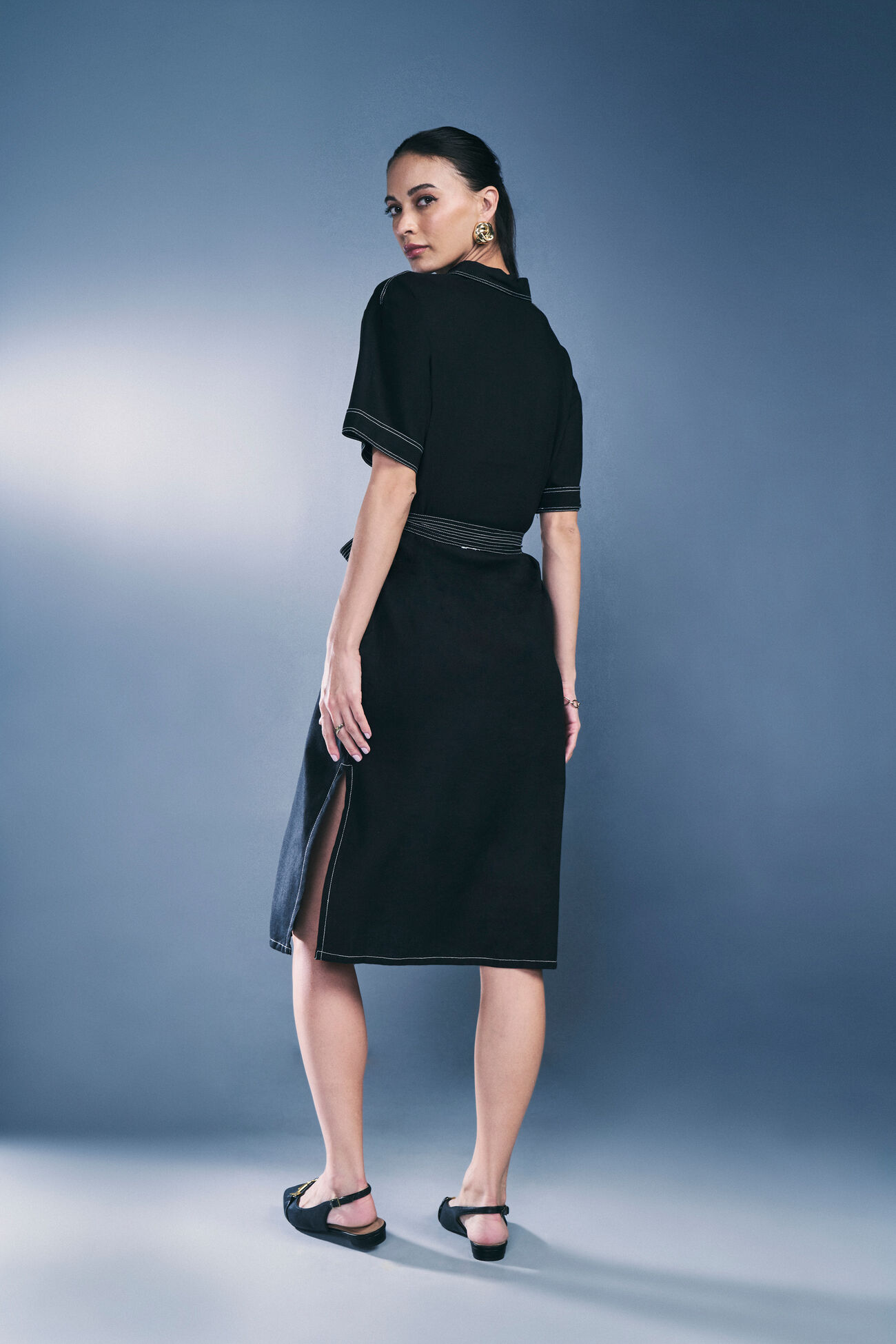 High On Contrast Rayon Dress, Black, image 5
